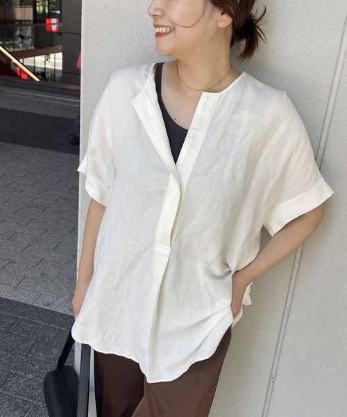 JOURNALSTANDARD☆ レーヨン麻 ノーカラーブラウス　新品 レーヨン麻ノーカラーブラウス（シャツ／ブラウス）｜JOURNAL