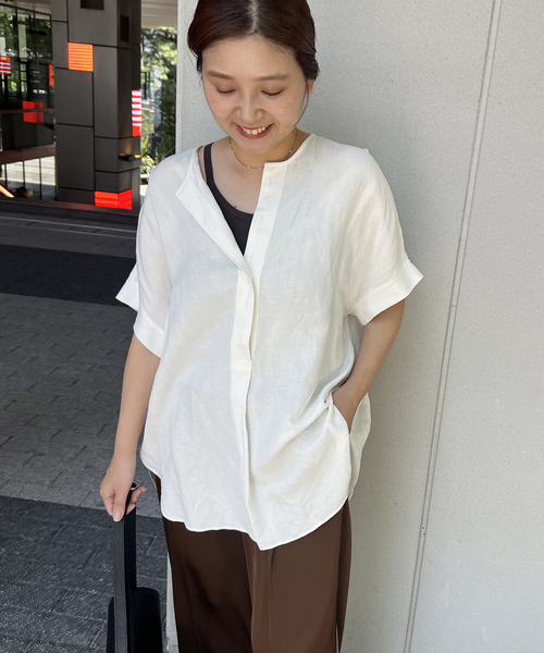 新品タグ付き【JOURNAL STANDARD】レーヨン麻 ノーカラーブラウス レーヨン麻ノーカラーブラウス（シャツ／ブラウス）｜JOURNAL