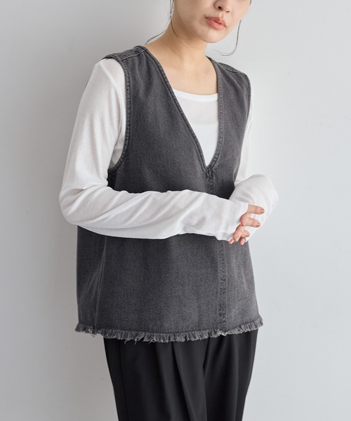 リーバイス　デニムベスト　ジレ　オーガニックコットン for/c（フォーシー） ベスト ジレ 裾フリンジデニムベスト