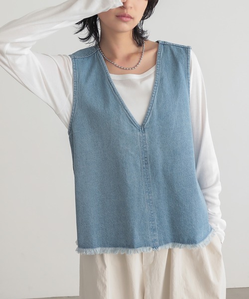for/c（フォーシー） ベスト ジレ 裾フリンジデニムベスト