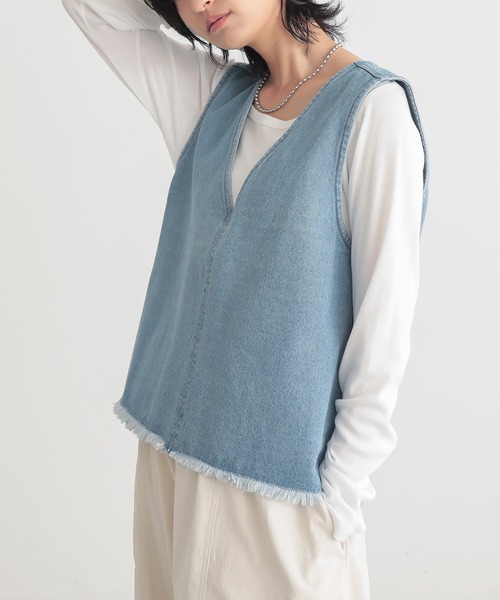for/c（フォーシー） ベスト ジレ 裾フリンジデニムベスト