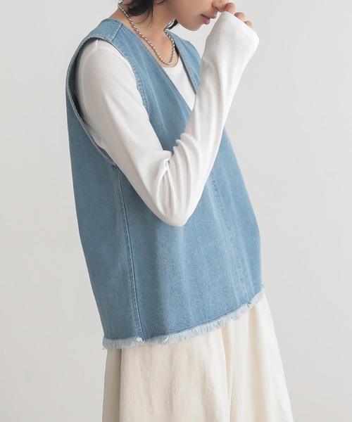 リーバイス　デニムベスト　ジレ　オーガニックコットン for/c（フォーシー） ベスト ジレ 裾フリンジデニムベスト