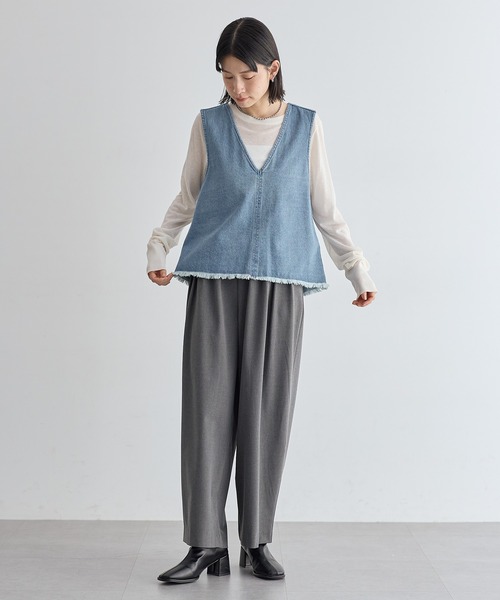 for/c（フォーシー） ベスト ジレ 裾フリンジデニムベスト