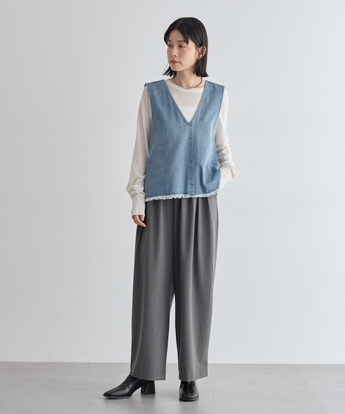 for/c（フォーシー） ベスト ジレ 裾フリンジデニムベスト