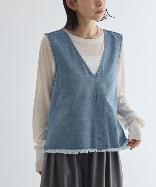 for/c（フォーシー） ベスト ジレ 裾フリンジデニムベスト