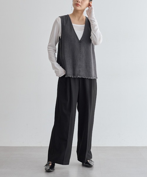 for/c（フォーシー） ベスト ジレ 裾フリンジデニムベスト