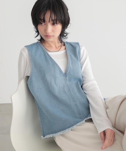 for/c（フォーシー） ベスト ジレ 裾フリンジデニムベスト