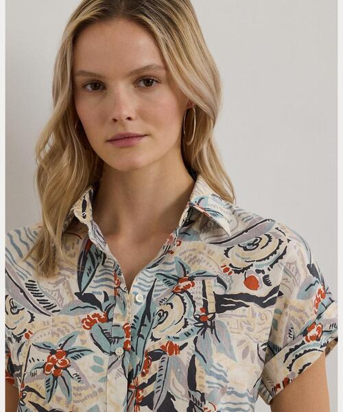 ラルフ・ローレン Lauren Ralph Lauren Plus Size リラックスフィット Print Short Sleeve Shirt レ Lauren Ralph Lauren Women's Relaxed-Fit Print Short-Sleeve