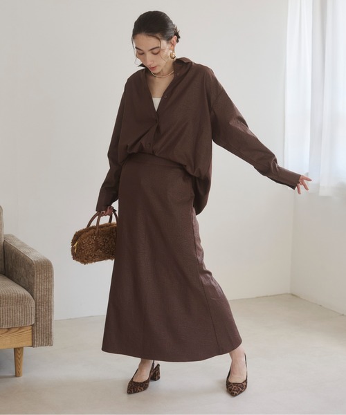 ANGIE セットアップ 「2点セット」レザーライクシャツ＆スカート