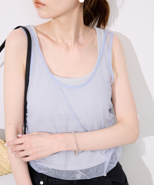 tシャツ チュールタンクパット付きキャミ SET レディース