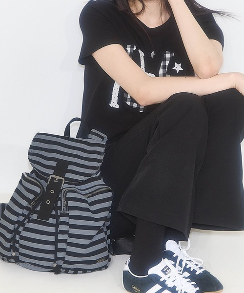 【ILLIGO】Pattern Buckle Backpack PATTERN BUCKLE BACKPACK STRIPE (BLACK) - illigo | 60