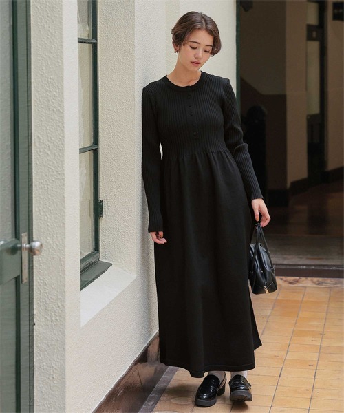 titivate（ティティベイト） ワンピース ヘンリーネックデザインニット