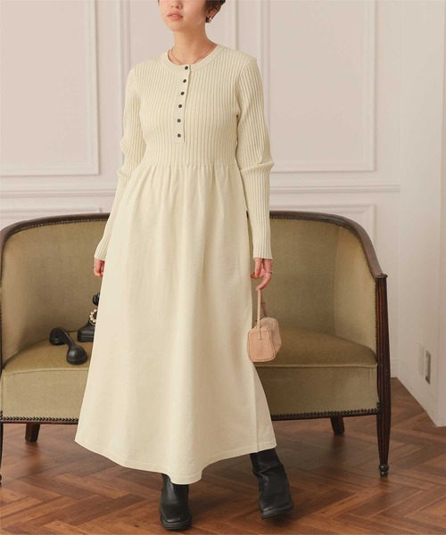 titivate（ティティベイト） ワンピース ヘンリーネックデザインニット