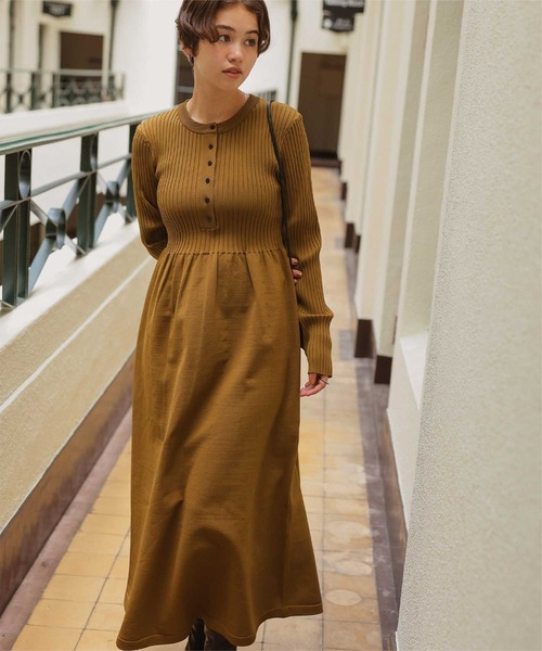 titivate（ティティベイト） ワンピース ヘンリーネックデザインニット