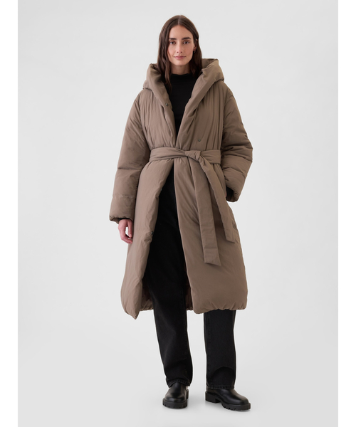 GAP ダークブラウン フード付きロングダウンジャケット ベンチコート L