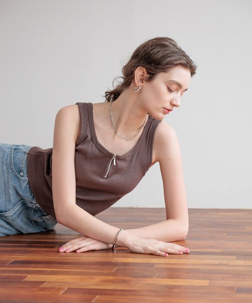 BASI リブタンクトップ ベージュ bijorie（ビジュリィ） タンクトップ ノースリーブ 「bijorie」「5つの