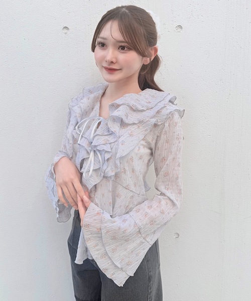 人気The Barnnet ポイジーラッフルブラウス アイボリー NOMAE（ノーマエ） ブラウス シャツ ラッフルリボンブラウス