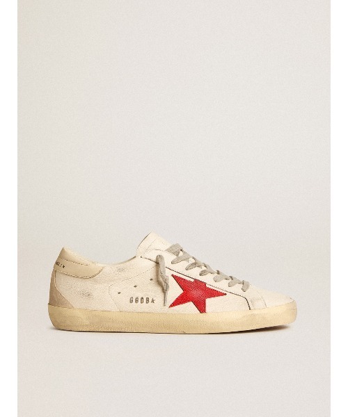 スニーカー Super-Star ナッパレザー レザースター（レッド）＆ヒールタブ（クリーム） メンズの画像