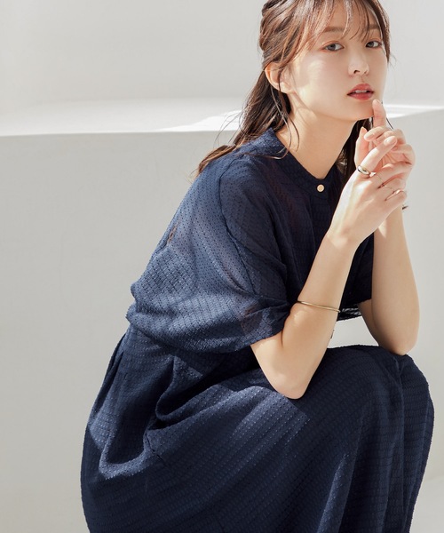 niana」 半袖ワンピース L ネイビー レディース 結婚式 ワンピース