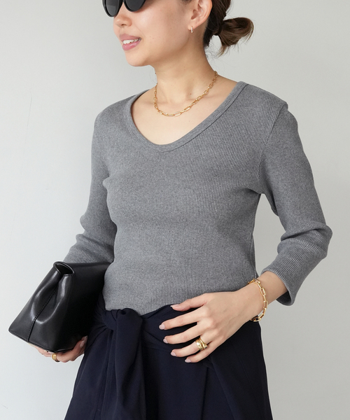 Deuxieme Classe(ドゥーズィエムクラス) tシャツ Rib Open Neck プル Deuxieme Classe(ドゥーズィエムクラス) tシャツ Rib Open Neck プル