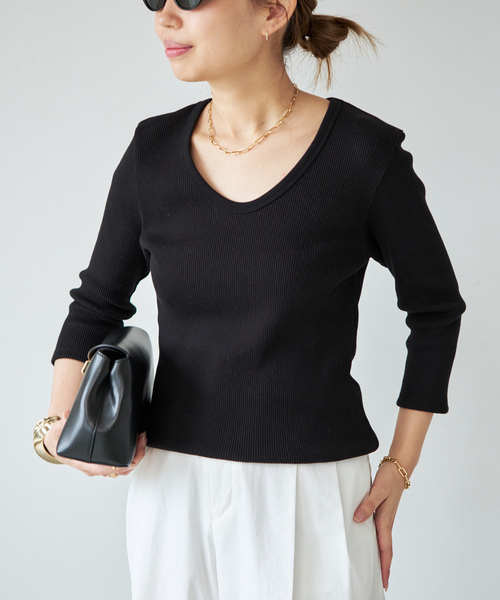 Deuxieme Classe（ドゥーズィエムクラス） tシャツ Rib Open Neck プル