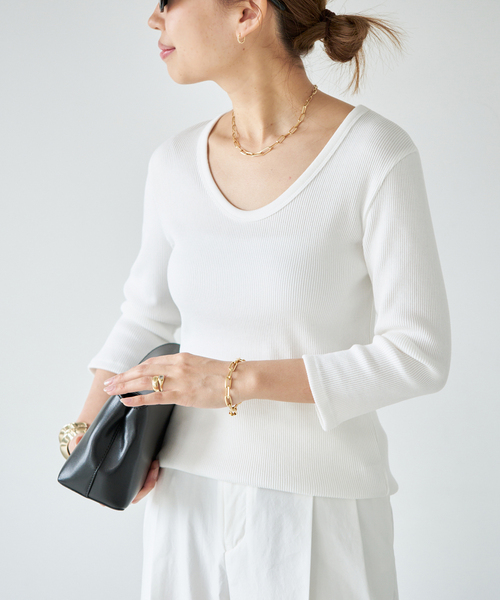 ★新品・タグ付★Rib Open Neck プルオーバー Rib Open Neck プルオーバー（Tシャツ/カットソー）｜Deuxieme Classe