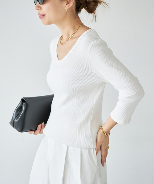 Deuxieme Classe（ドゥーズィエムクラス） tシャツ Rib Open Neck プル