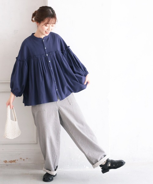 「soulberry」 長袖ブラウス M ネイビー レディース_画像3