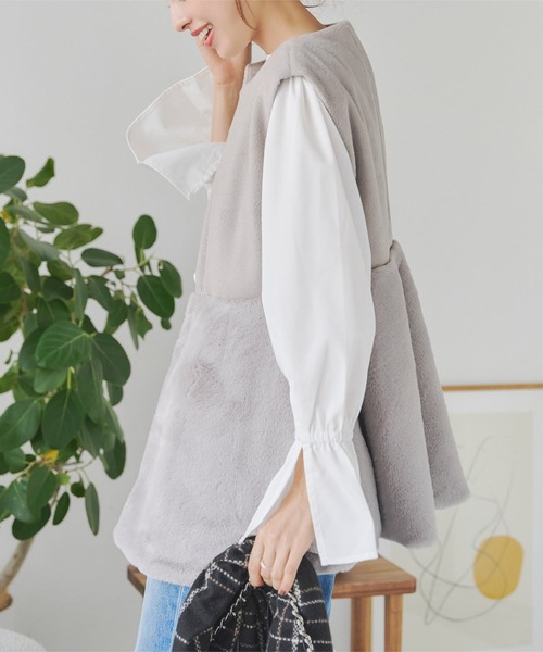 ベスト ジレ フェイクウール×ファーペプラムベスト レディース Amazon | [神戸レタス] フェイクウール ファー ペプラムベスト
