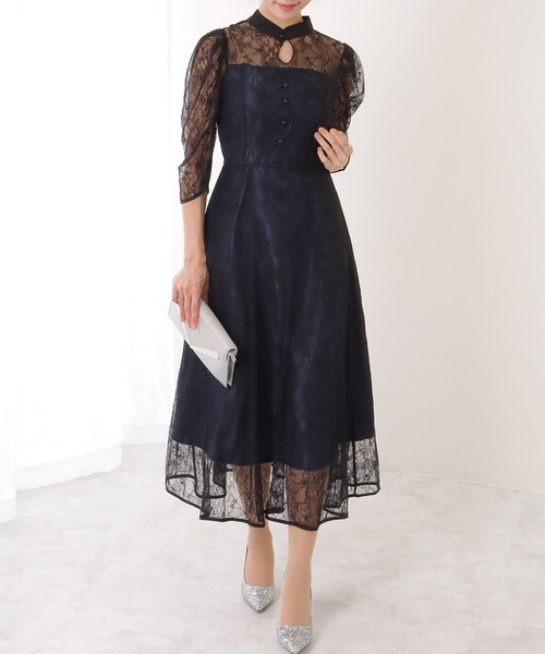 Lace Ladies（レースレディース） ドレス 7分袖 総レース 花柄 プチ