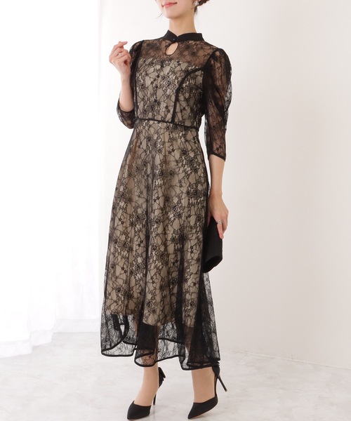 Lace Ladies（レースレディース） ドレス 7分袖 総レース 花柄 プチ