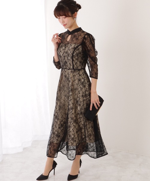 Lace Ladies（レースレディース） ドレス 7分袖 総レース 花柄 プチ