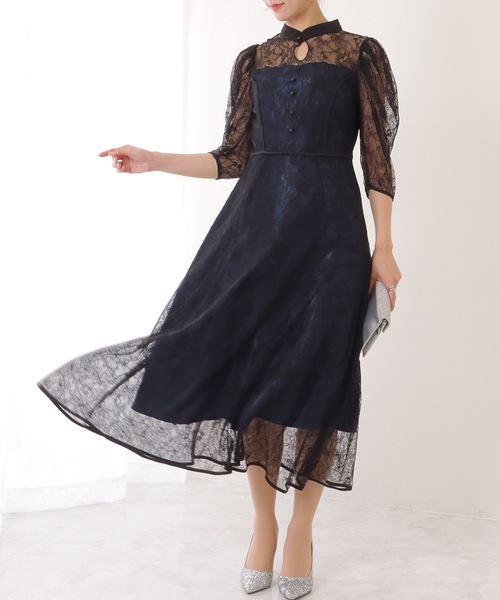 Lace Ladies（レースレディース） ドレス 7分袖 総レース 花柄 プチ