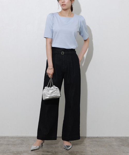 人気が高い Pierrot 接触冷感スクエアネックパフスリーブTシャツ tシャツ トップス