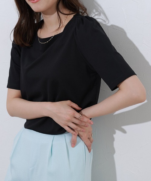 tシャツ パフスリーブTシャツ レディース Pierrot tシャツ 接触冷感スクエアネックパフスリーブTシャツ