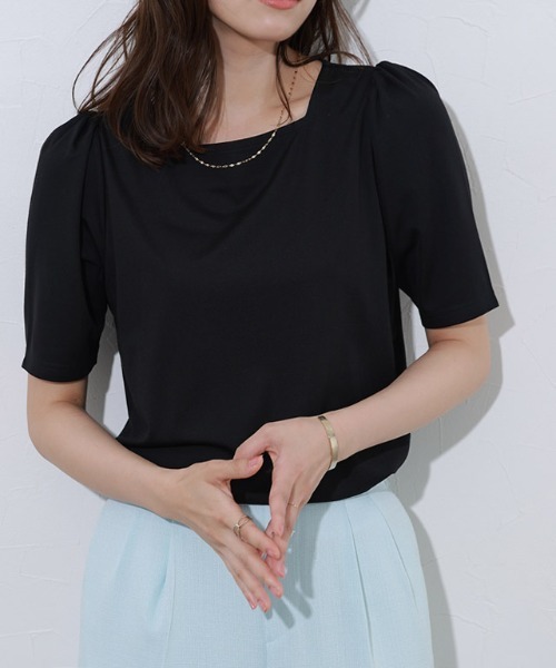 Pierrot tシャツ 接触冷感スクエアネックパフスリーブTシャツ