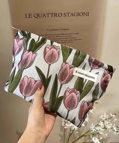 お値下げ　アンティーク シルク　壁掛け　花柄　ポーチ　ストライプ TONE SELECT GOODS 化粧 ポーチ Liaa/大容量 花柄ポーチ A18426