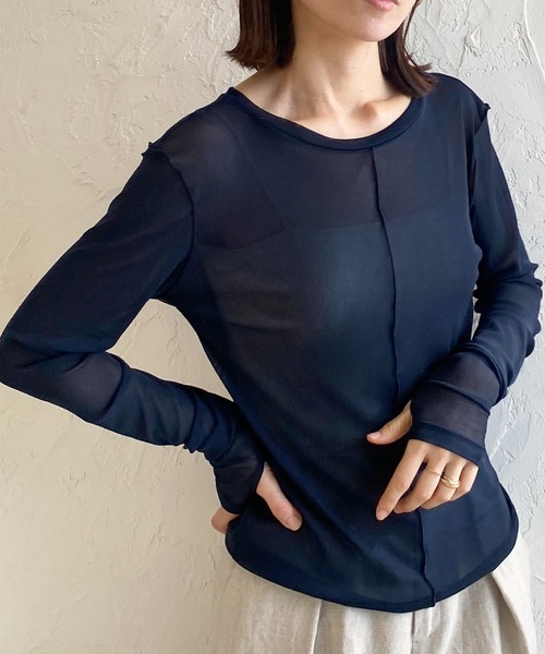 She's Closet tシャツ 指穴付きフィンガーホールクルーネック長袖