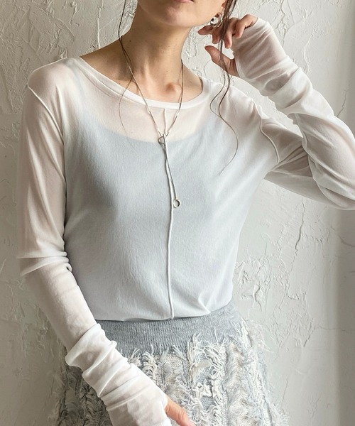 ロゴ　シースルー長袖シャツ She's Closet tシャツ 指穴付きフィンガーホールクルーネック長袖