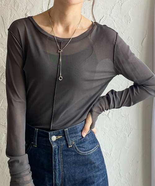 She's Closet tシャツ 指穴付きフィンガーホールクルーネック長袖