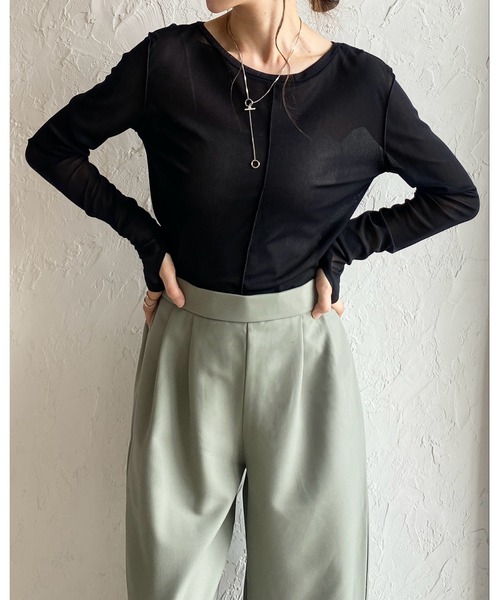 She's Closet tシャツ 指穴付きフィンガーホールクルーネック長袖