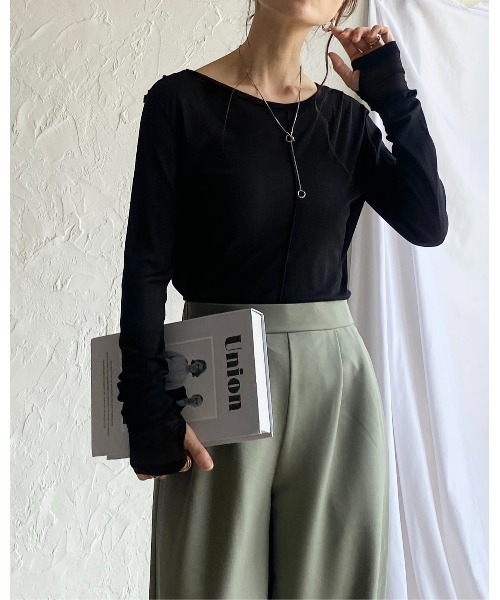 She's Closet tシャツ 指穴付きフィンガーホールクルーネック長袖