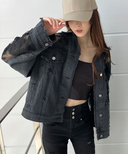 GLAMOROUS JANE デニムジャケット gジャン レース×デニム切替G