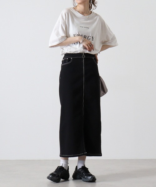 FUNALIVE デニムスカート .works ストレッチデニム 前ZIPナロー