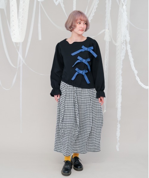 unica ニット セーター アシメサイドリボン付きダンボールニット