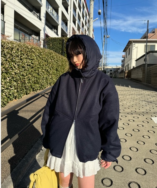 シーセム melton nylon docking hoodie jacket