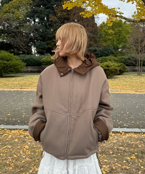 コート アウター melton nylon docking hoodie jacket レディース