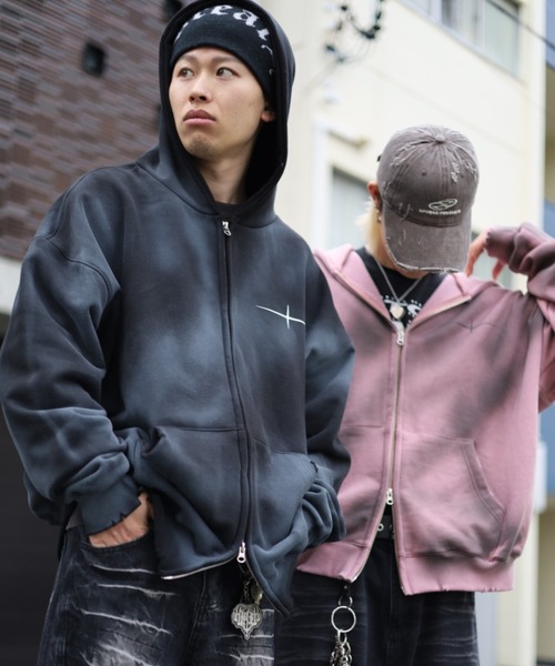 ツイーティー フード付きフリースパーカー ダークグレー THROW by SLY | 【THROW】DOUBLE KNIT ZIP パーカー (スウェット