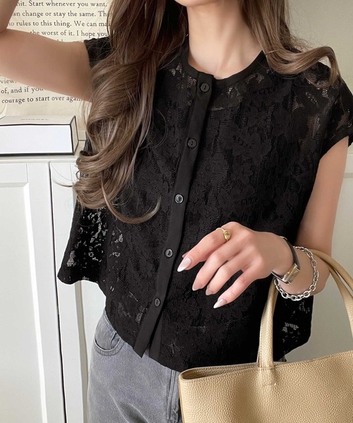 ブラウス シャツ レース×メッシュトップス レディース LOWRYS FARM ブラウス シャツ レースメッシュシャツLS 288093