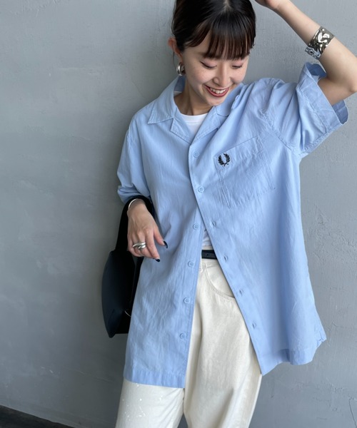 ブラウス シャツ 「FRED PERRY/フレッドペリー」 クレープコットン ショートスリーブオープンカラーシャツ レディース メンズ